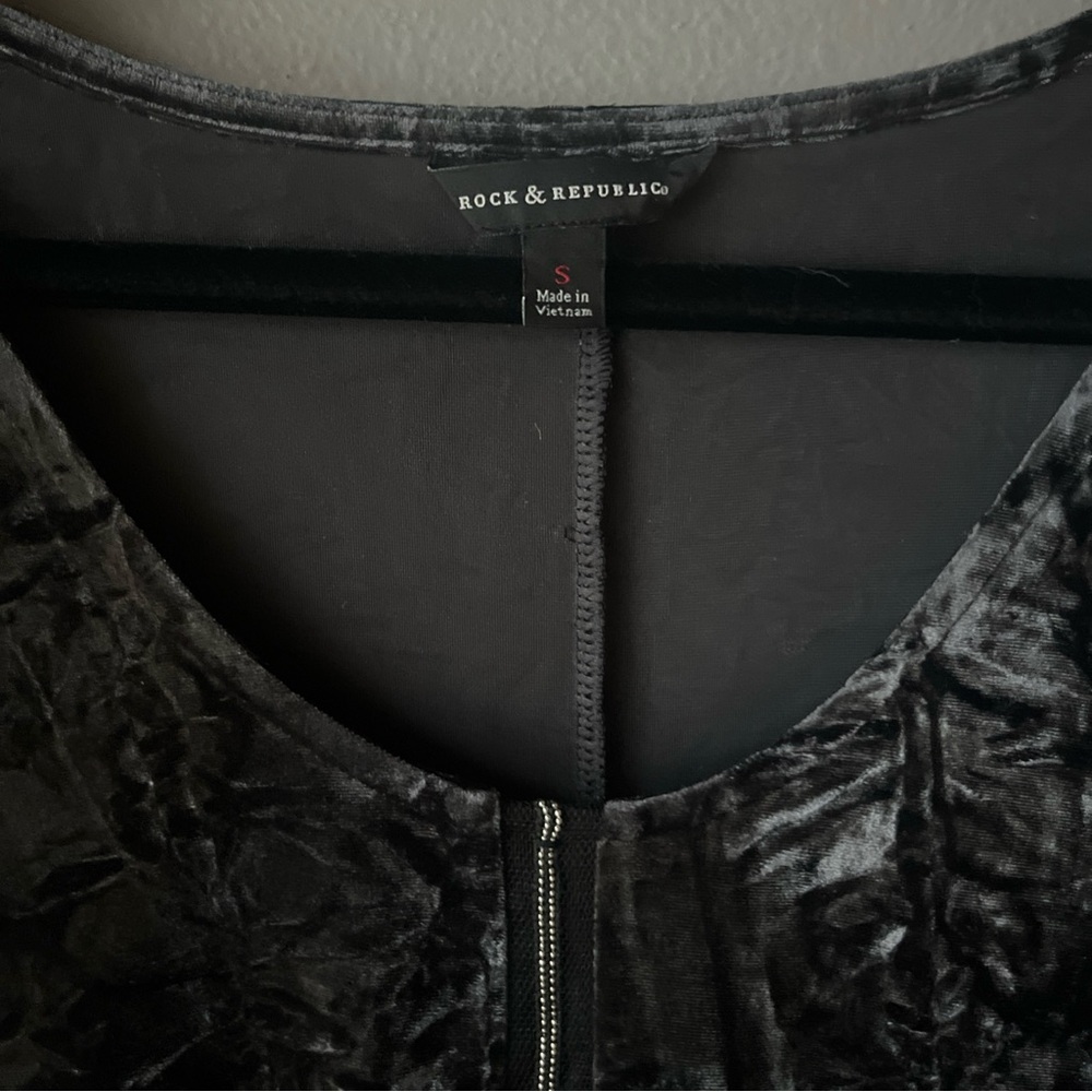 Rock & Republic Shirt Sz Small S Black Crushed Velvet Sleeveless Hilo Stretch - Picture 5 of 10